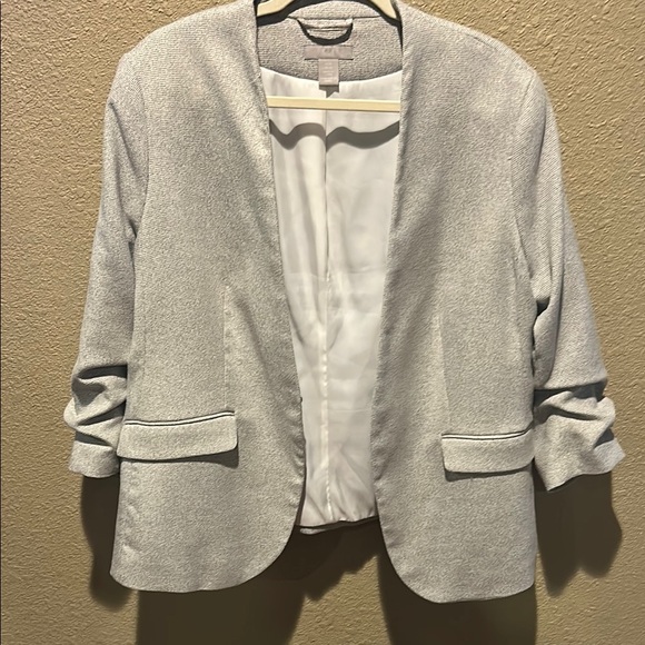 H&M Jackets & Blazers - H&M Gray Collarless Blazer with Three-Quarter Sleeves